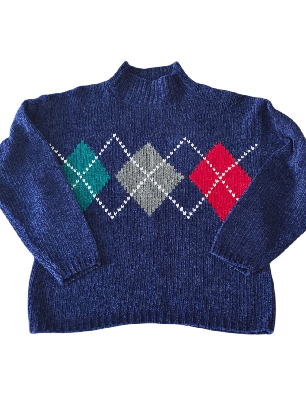VTG Dana Scott Chenille Argyle Mock Neck Sweater M